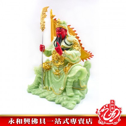 永和興16寸坐石關公翠玉描金劍指/關帝/關公/16寸關帝/翠玉神像/劍指關帝-GUAN DI